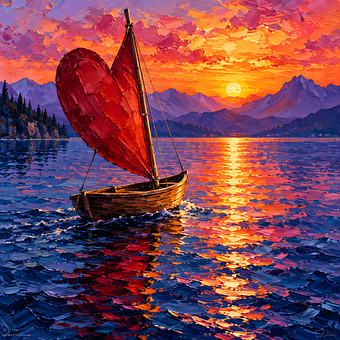 Seiling, Hjerte, Solnedgang, Maleri