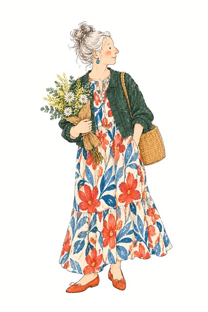 Illustrasjon, Eldre Kvinne, Sommerkjole