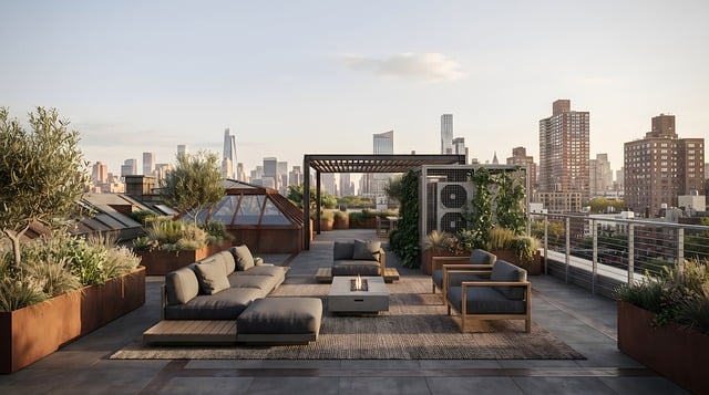 Free rooftop terrace garden furniture modern design illustration