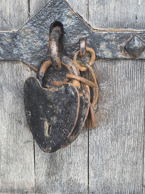 Schloss, Metall, Rostig, Holz