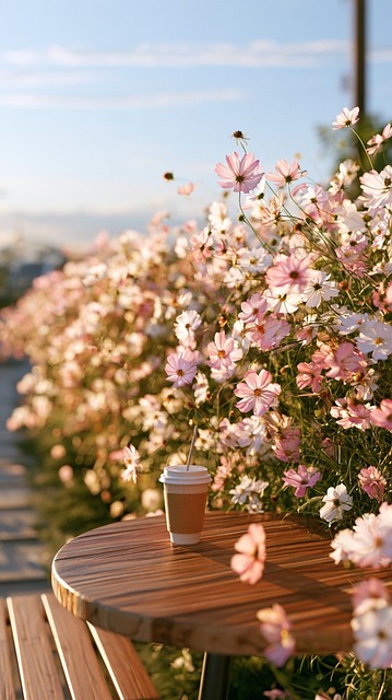 Blomster, Kaffekopp, Bord, Utendørs