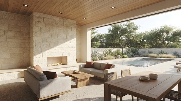 Patio, Venkovní Bydlení, Krb, Bazén