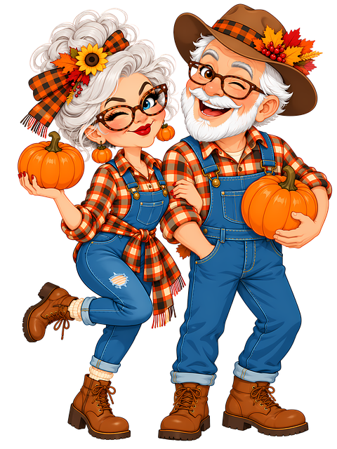Download free HD stock image of Autumn Seniors Free autumn seniors caricature illustration