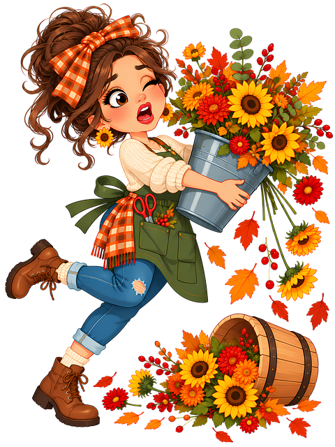 Karikatur, Herbstblumen, Großer Becher