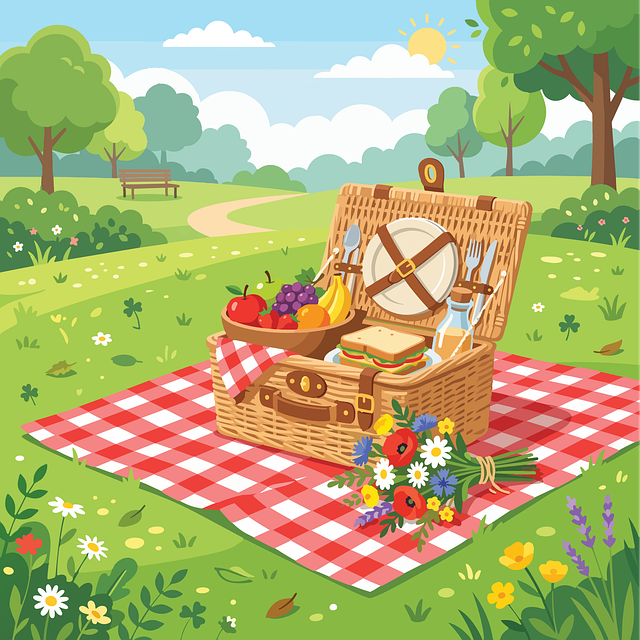 Picknickmand, Zomerpark, Rode Deken