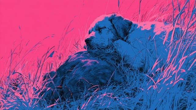 Free dog sleeping grass illustration
