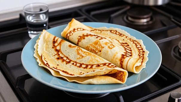 Pfannkuchen, Blauer Teller, Frühstück