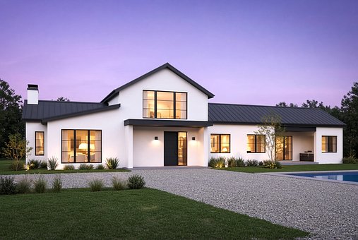 Modern Huis, Voorstad, Paarse Lucht