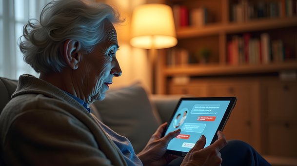 Senior, Tablet, Stue, Læsning, Teknologi