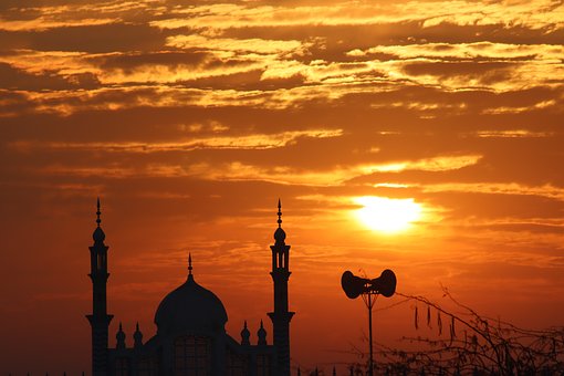 Moskee, Zonsondergang, Silhouet