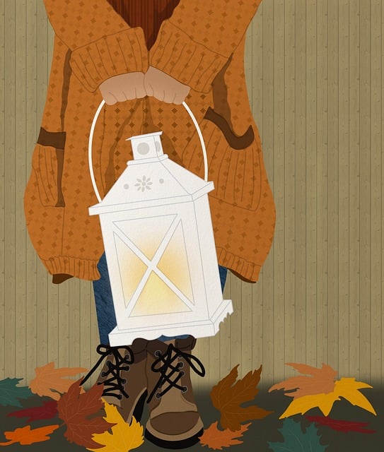 Herbst, Laub, Laterne, Licht, Stiefel