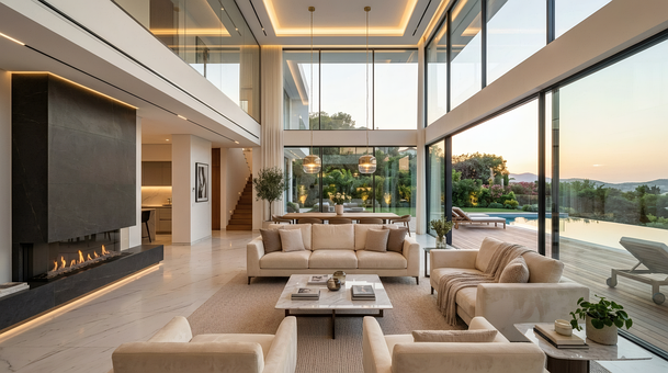 Moderne Open Haard, Luxe Woonkamer
