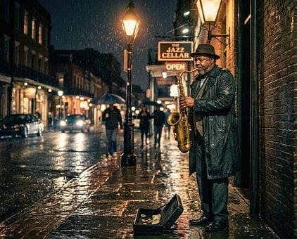 Saxofonista, Jazz, Rua À Noite