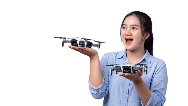 Vrouw, Drone, Lachend, Blauw Shirt