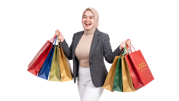 Einkauf, Breites Lächeln, Hijab, Frau