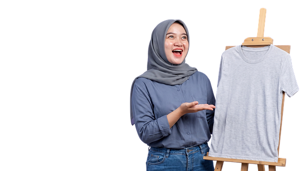 Frau, Hijab, Staffelei, Graues T-Shirt