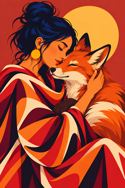 Free woman with fox red fox fox illustration illustration