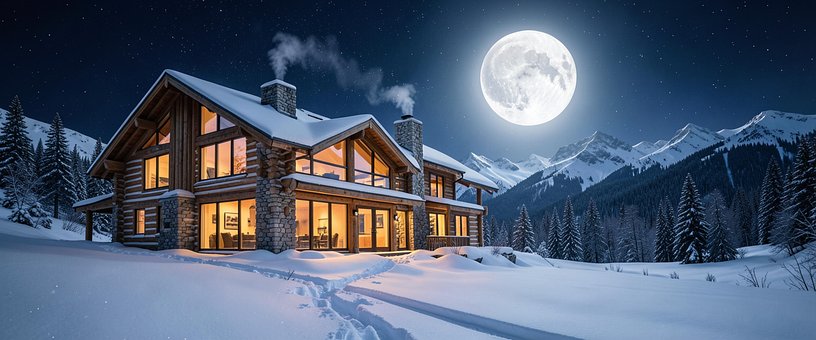 Iarna, Zăpadă, Lemn, Cabana, Chalet