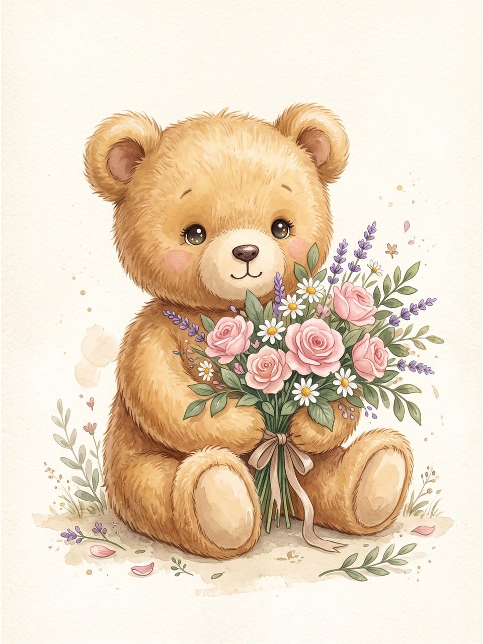 Cute teddy bear with flowers illustration - Pixabay