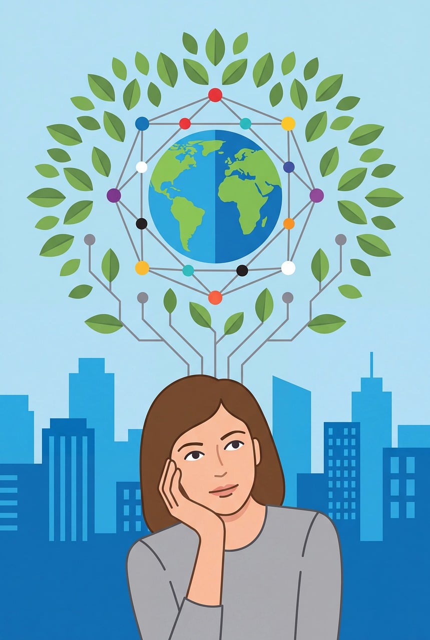 Woman thinking about ecology in the city illustration - Pixabay