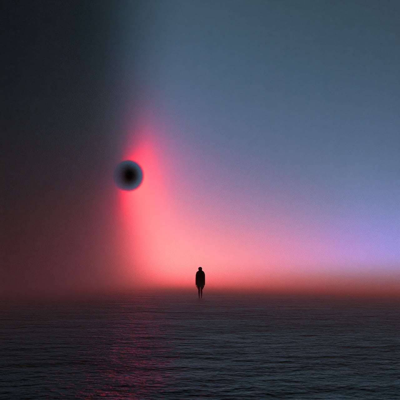 Surreal silhouette over water illustration