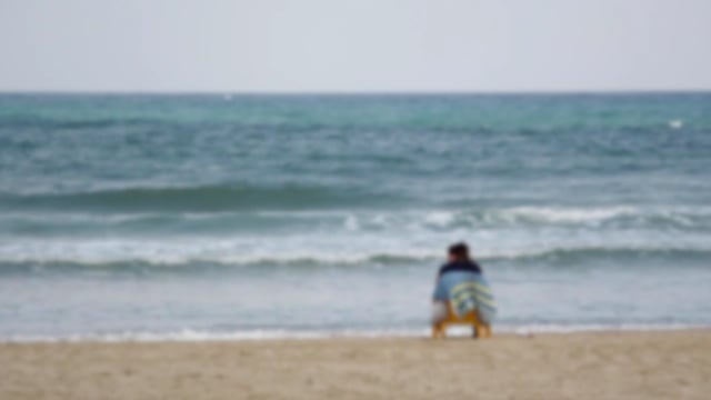 ocean, beach, person, sitting, relax, blur, bokeh, sand, sea, travel, vacation, summer, coast, idyllic, relaxation