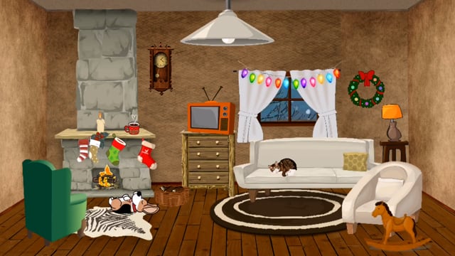 Video by ForgacsBogi on Pixabay: room interior, fireplace, fire, dog, cat, armchair, advent, couch