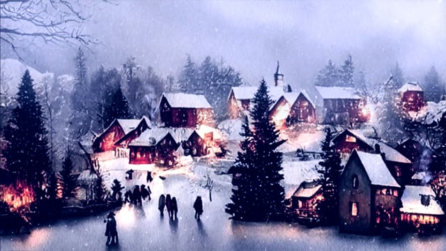 winter, village, snowing, beautiful wallpaper, landscape, nature, trees, houses, smoke, fog, snow, mountains, people, town, country, rural, countryside, seasonal, screensaver, background