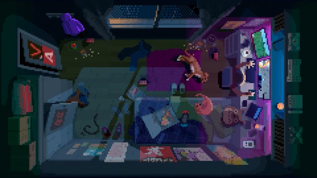 Video by u_zys3fy54t3 on Pixabay: room, storm, dog, cat, bed, pixel, pixel art, bedroom, teen