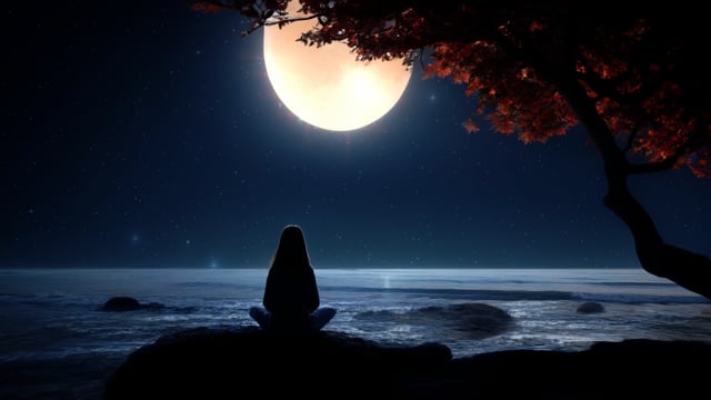 Ai Generiert, Baum, Vollmond, Meditation