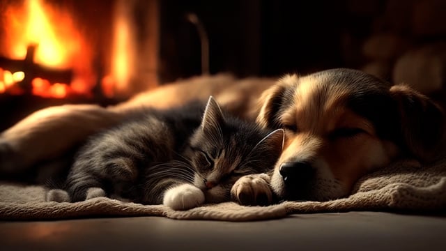 Video by abbyclayton on Pixabay: ai generated, cat, dog, pets, nap, sleep