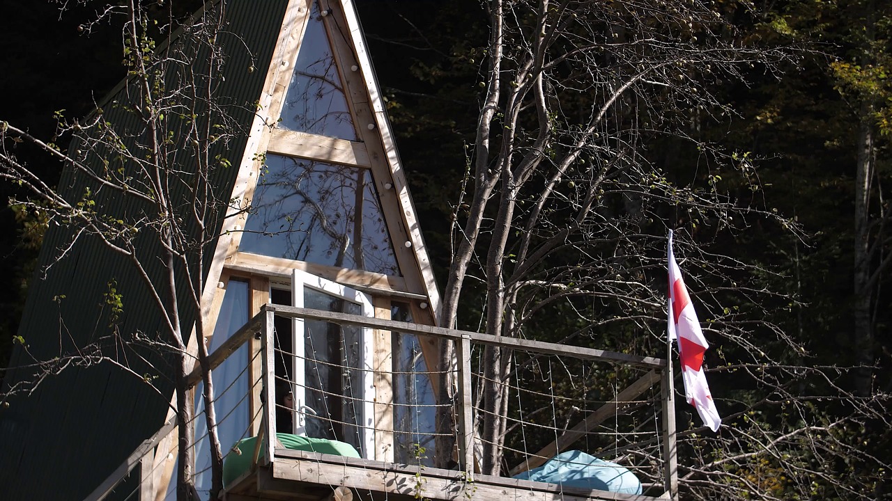 young woman, house, nature, birdhouse, tea, landscape, alps, hut, mountains, cottage, country house, vacation, travel, leisure, paradise, relaxation