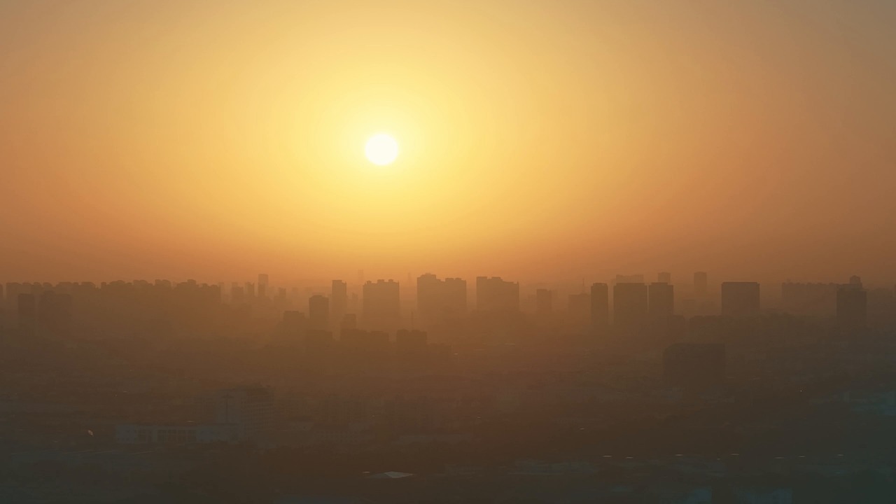city, morning, sunrise, landscape, fog, sunlight, urban, modern