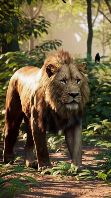 ai generated, lion, jungle, forest, wild, african lion, majestic, predator, walking, nature video lion