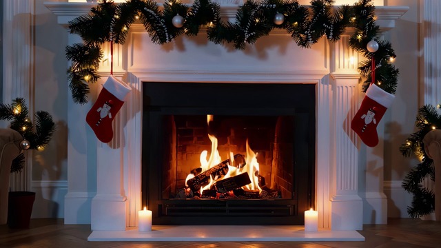 fireplace, fire, christmas, new, year, koster, firewood, burn, flame, new year, holiday, gifts, decorations, winter, ai generated