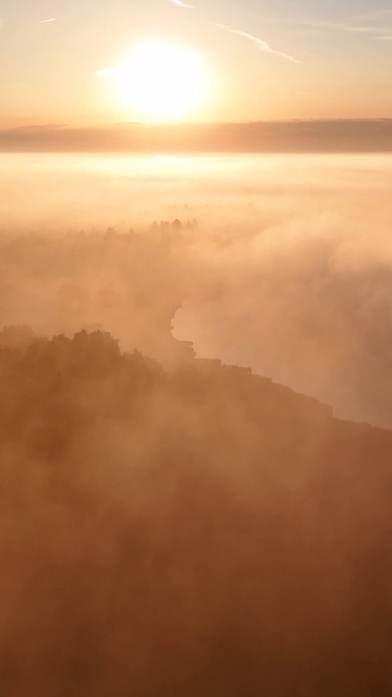 morning, early, drone, sun, fog, netherlands, drenthe