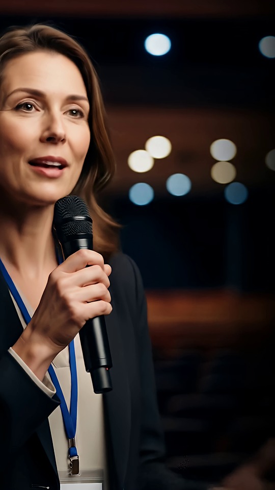 teacher, forum, microphone, auditorium, woman, speaker, education, lecture, presentation, conference, event, communication, podium, audience, public, speech, focus, leadership, professionalism, stage, ai generated