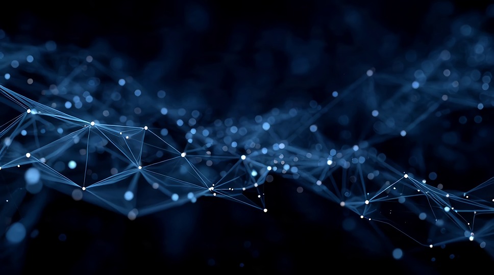 floating, representing a neural network, ethereal blue and purple glow, cinematic lighting, 3d render, tech companies, startups, tech, technology, future, design, high-tech, innovation, technical, ai, networking, data concept, data, transaction, communication, network, digital, ai generated