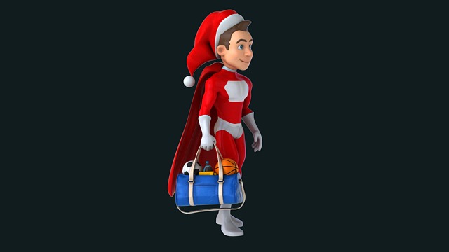 superhero, santa claus, christmas, 3d, cartoon, man, sport, basketball, football, soccer, smile, holidays, fitness