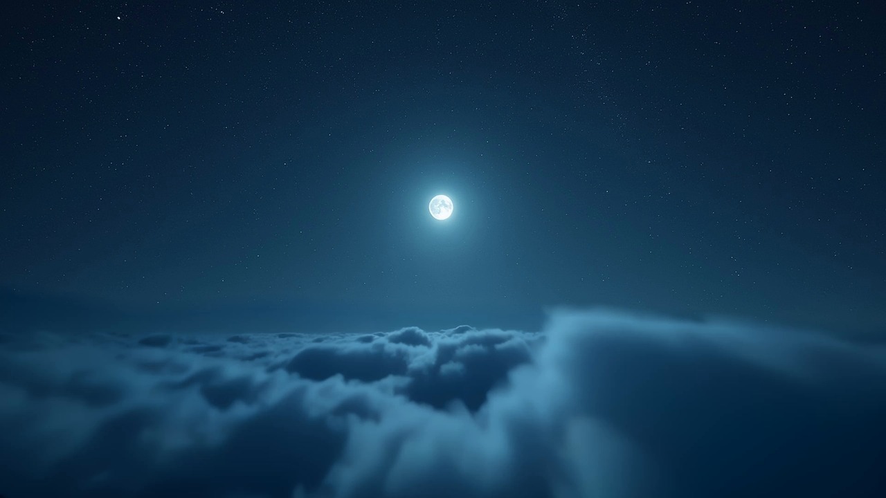 ai generated, flight, moon, night, sky, clouds, stars, atmosphere, nature, loop, background, nightscape, space, cosmos, cloudscape, motion, dream, travel