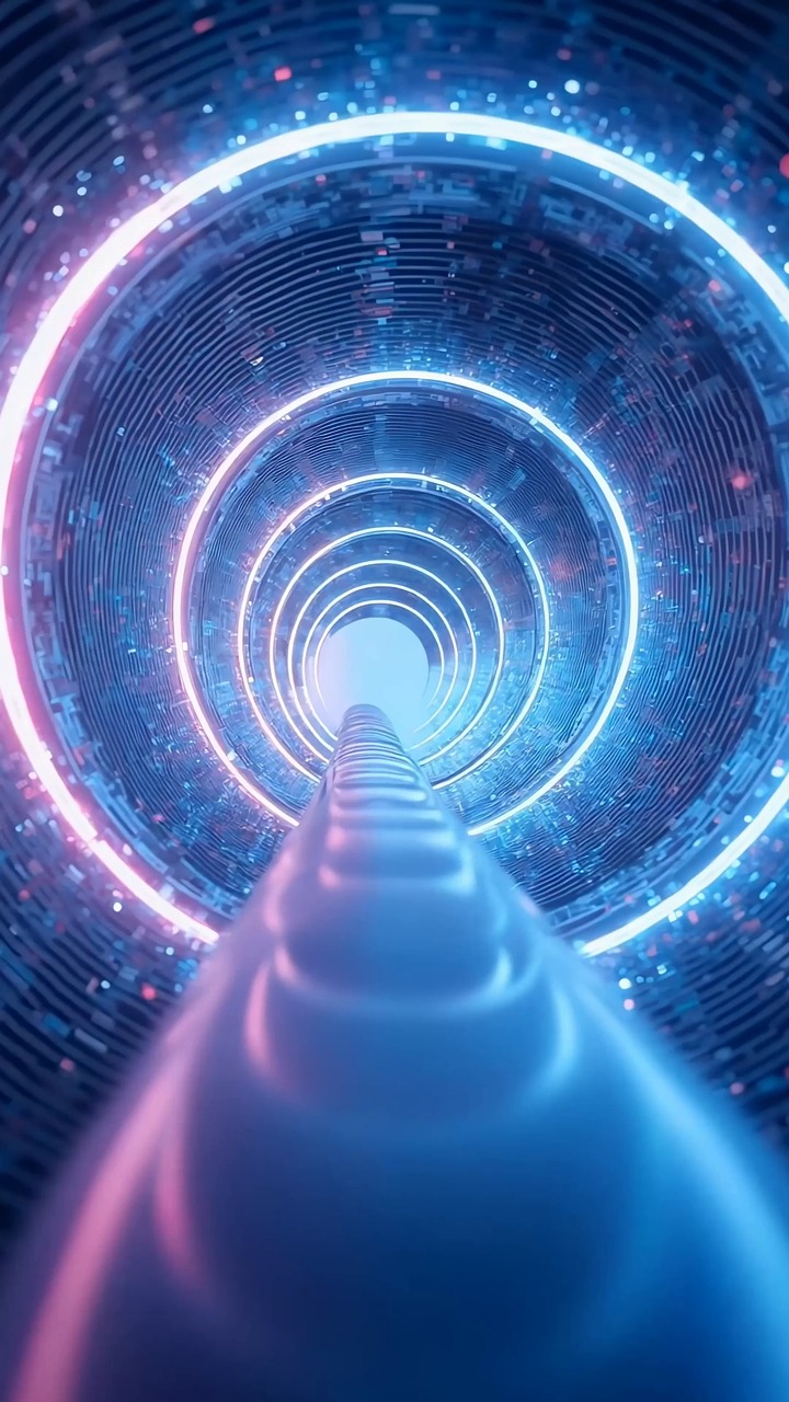 loop, energy, tunnel, light, neon, liquid, flow, plasma, cyber, futuristic, technology, colors, abstract, illumination, gel, glow, rotation, motion, background, science, power, particles, blue, visual, electric, ai generated