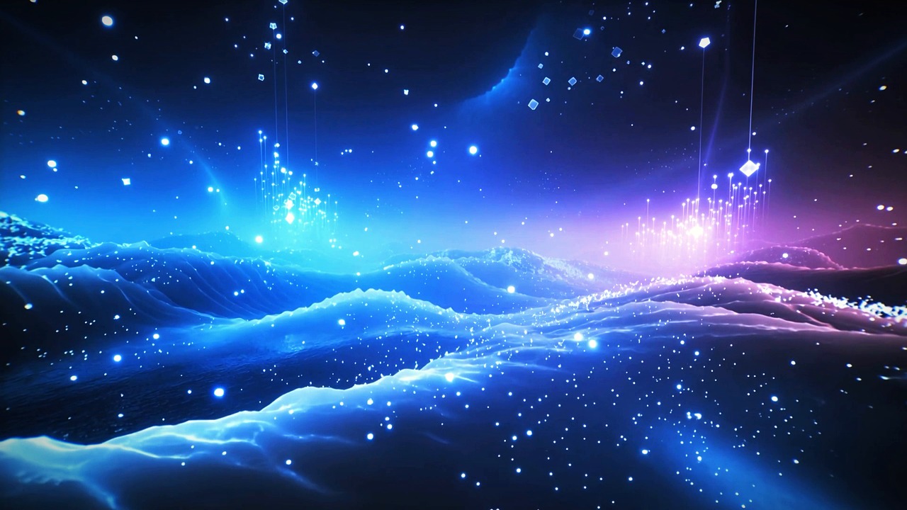 abstract, background, digital, neon, open, night, colorful, advertising, cyberpunk, futuristic, sci-fi, internet, space, cosmic, wave, ocean, particles, data, technology, vibrant, purple, blue, waterfall, pink, ai generated